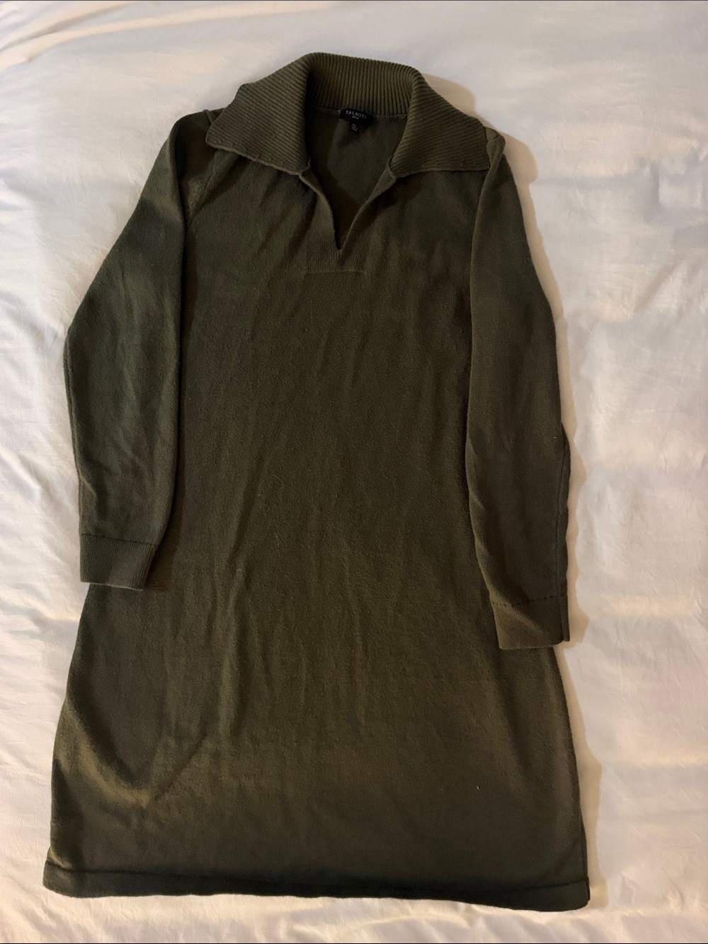 Talbots Olive Green V-Neck Sweater Dress